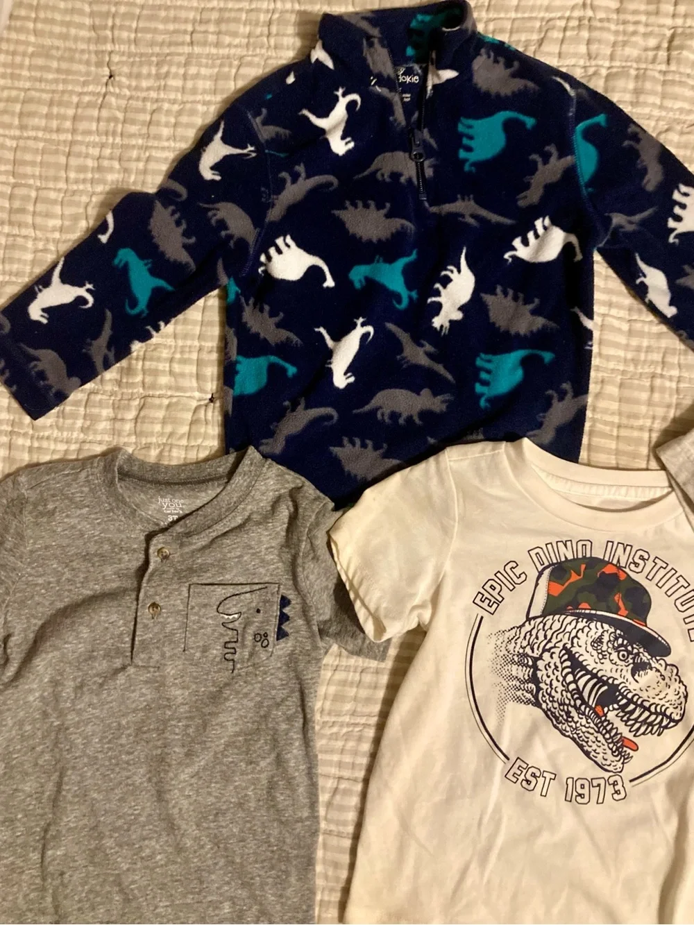 Boys Toddler Clothes - Bundle of 4 t-shirts + a Dinosaur Fleece Pullover Cute